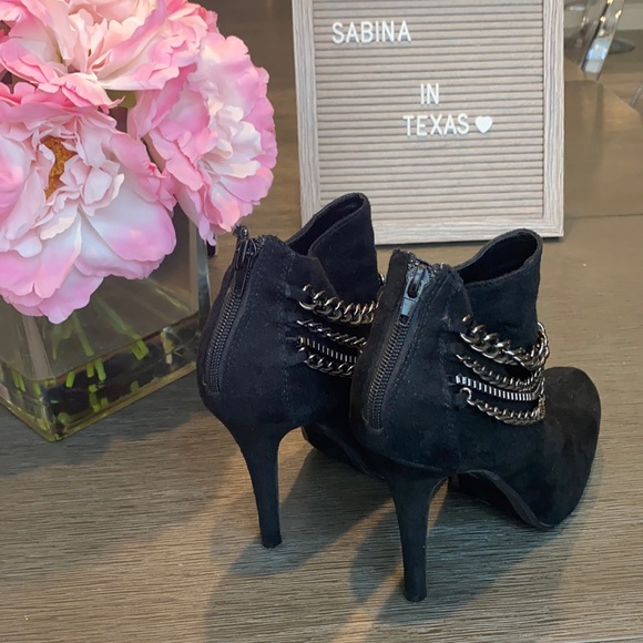 Black, micro suede, gunmetal ankle booties. - Picture 4 of 6